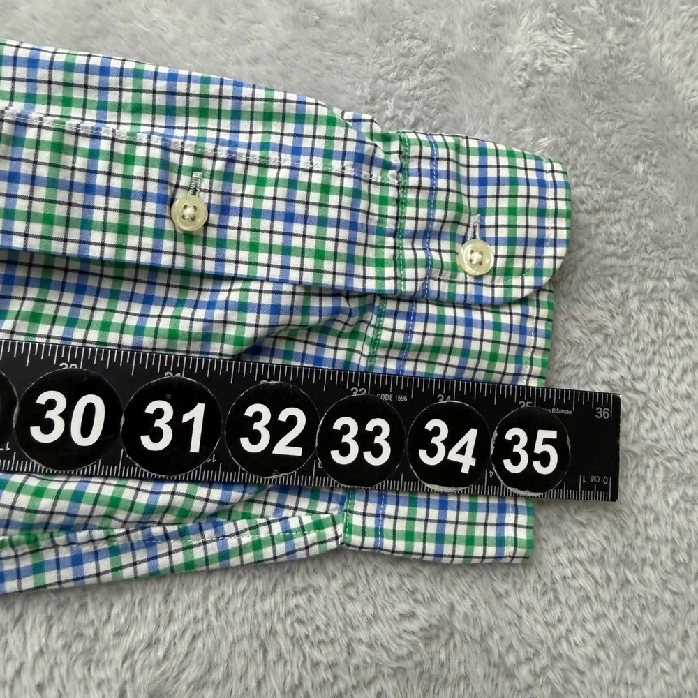 Polo Ralph Lauren Shirt Mens XL Green Blue‎ Gingham Plaid Long Sleeve Stretch